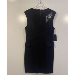 CC Couture Black Peplum Sheath Dress Crystal Embellished Womens Large NWT